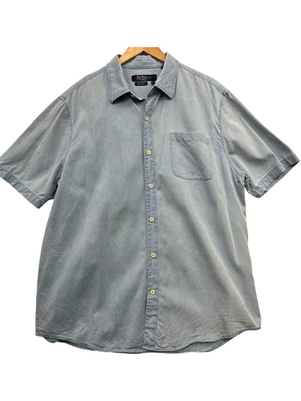 Nat Nast Men's American Fit Silk Camp Button Down Shirt Short Sleeve Size L Blue